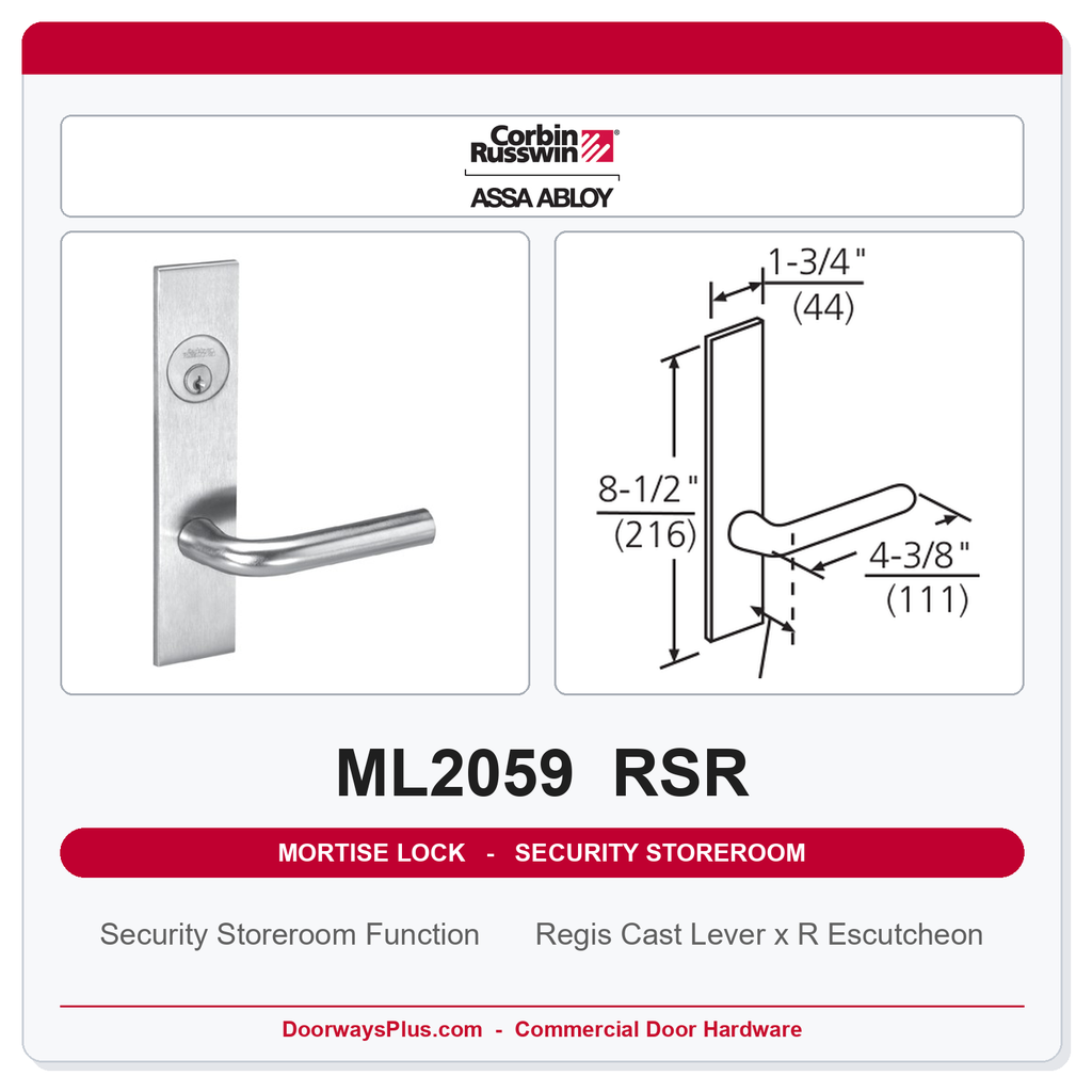 Corbin Russwin ML2059 RSR Security Storeroom or Closet Mortise Lockset | Grade 1 Commercial