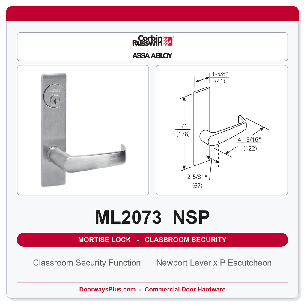 Corbin Russwin ML2073 NSP Classroom Security Mortise Lockset | Grade 1 Commercial