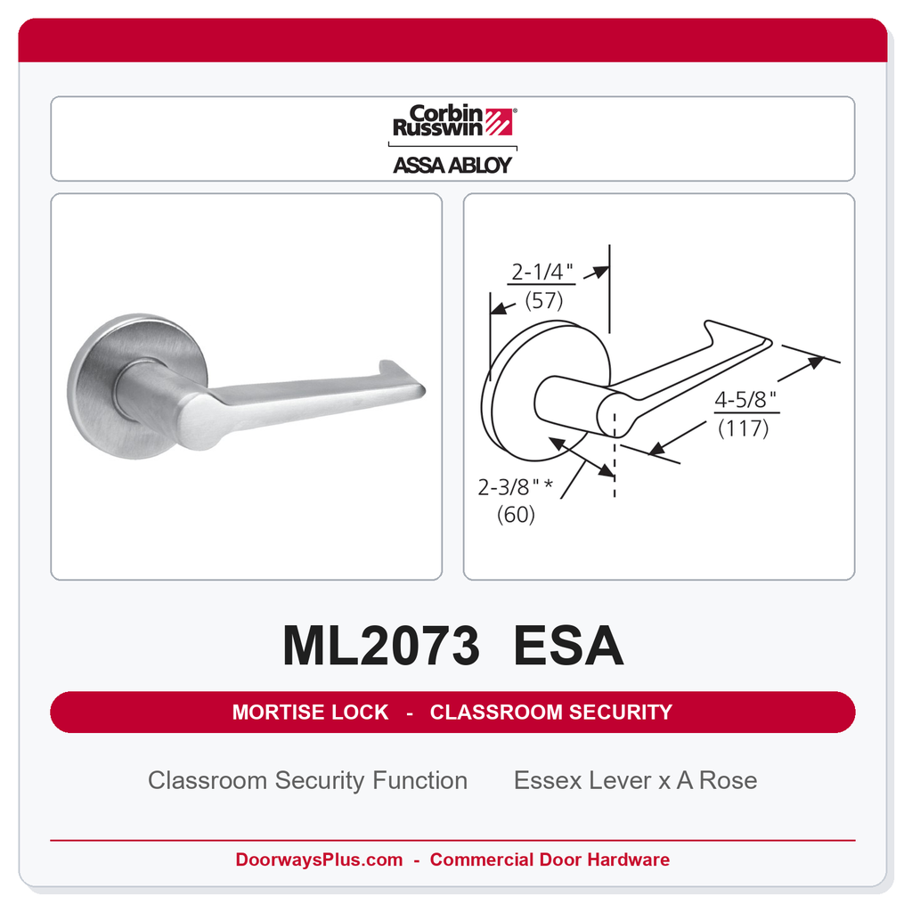 Corbin Russwin ML2073 ESA Classroom Security Mortise Lockset | Grade 1 Commercial