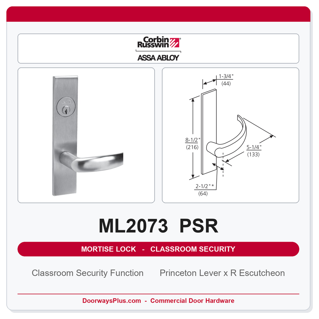 Corbin Russwin ML2073 PSR Classroom Security Mortise Lockset | Grade 1 Commercial
