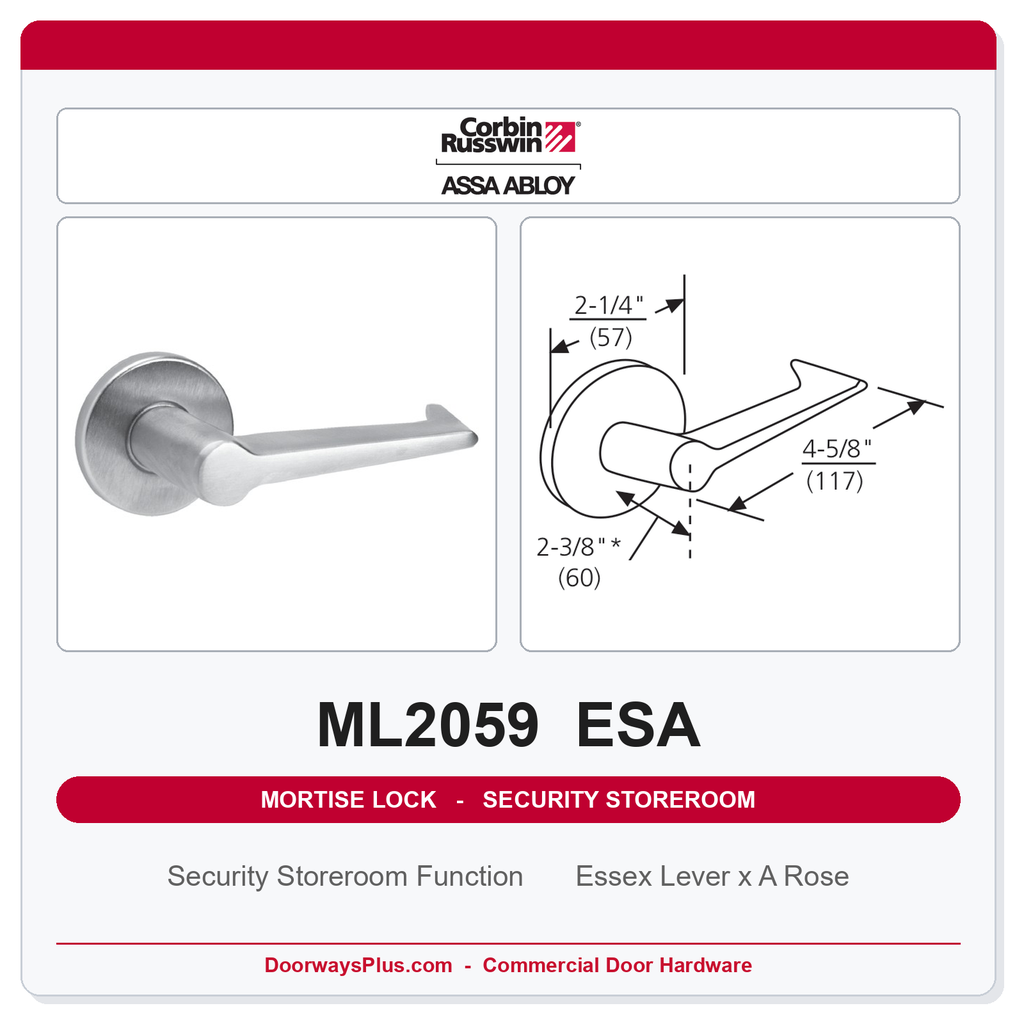 Corbin Russwin ML2059 ESA Security Storeroom or Closet Mortise Lockset | Grade 1 Commercial