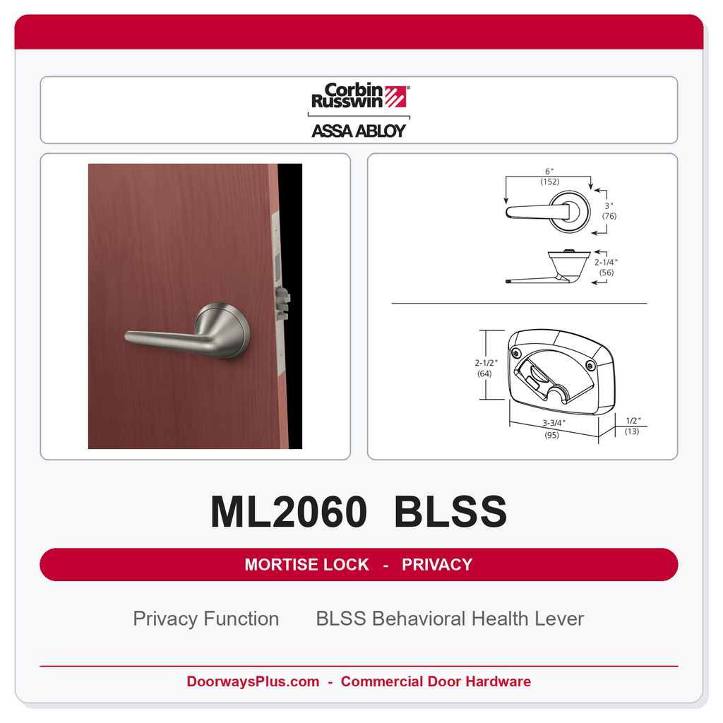 Corbin Russwin ML2060 BLSS Privacy Behavioral Health Mortise Latchset | Grade 1 Commercial