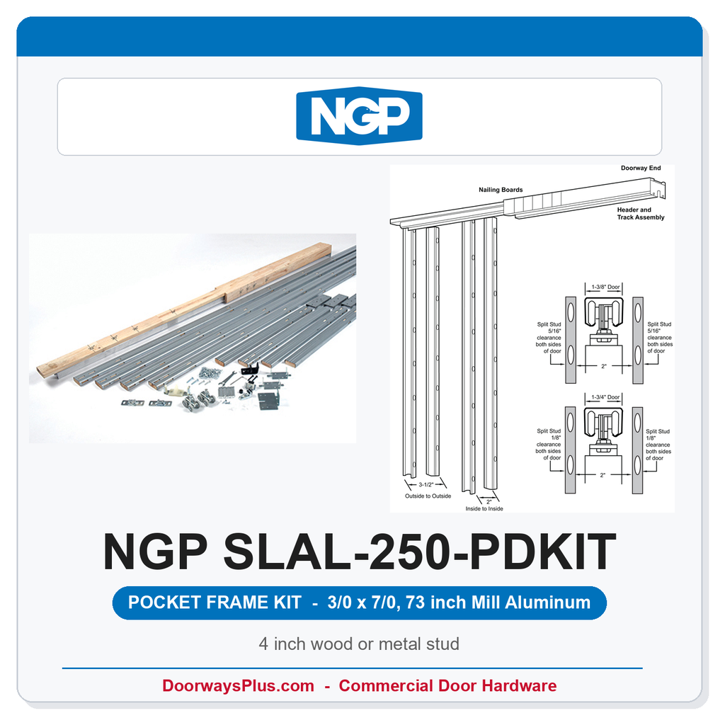 NGP SLAL-250-PDKIT Aluminum Pocket Door Frame Kit 3/0 x 7/0 | 250 lb Grade 1 | National Guard
