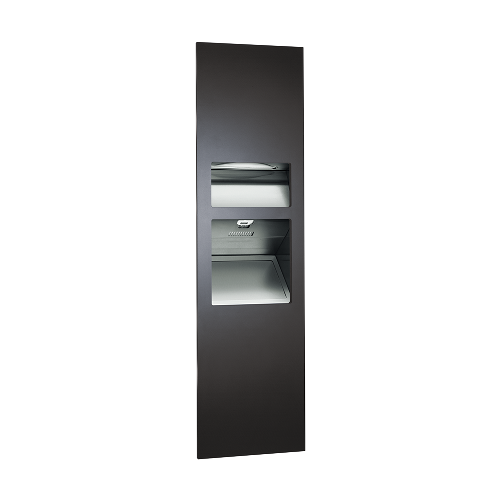ASI 10-64672-2-41 Piatto™ - Fully Recessed 3-in-1 Paper Disp. & Waste Receptacle + High- Speed Hand Dryer - (208-240V) - Matte Black Phenolic Door
