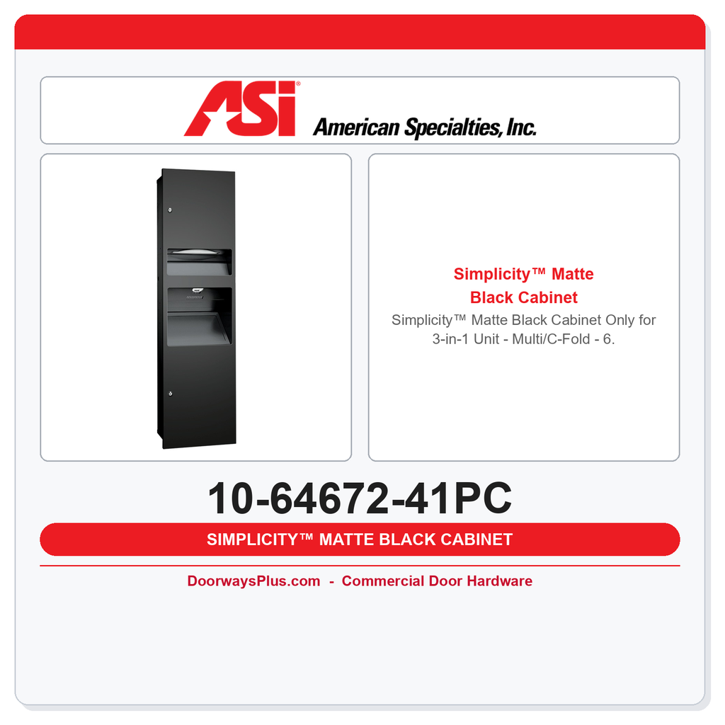 ASI 10-64672-41PC Simplicity™ Matte Black Cabinet Only for 3-in-1 Unit – Multi/C-Fold – 6.8 gal – Powder Coated – Recessed