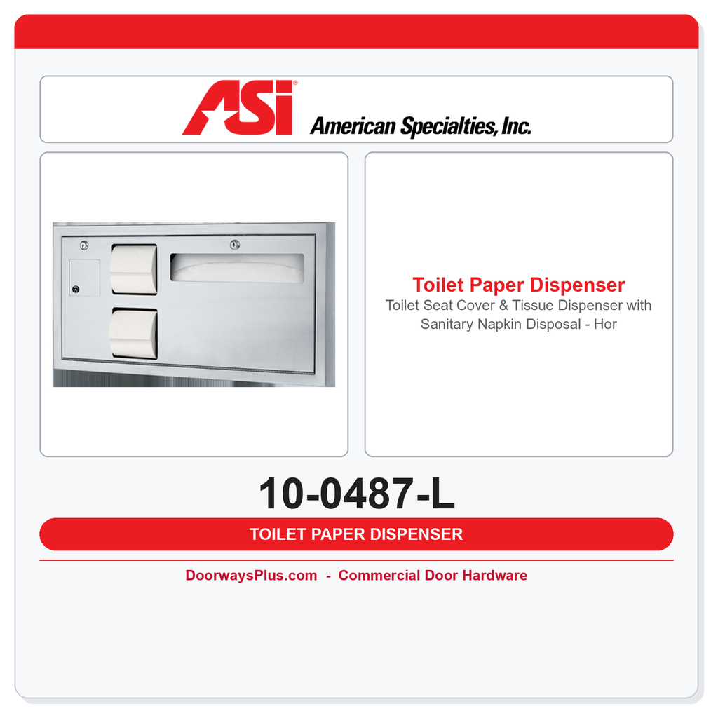ASI 10-0487-L Toilet Seat Cover & Tissue Dispenser with Sanitary Napkin Disposal – Horizontal, ADA, Recessed