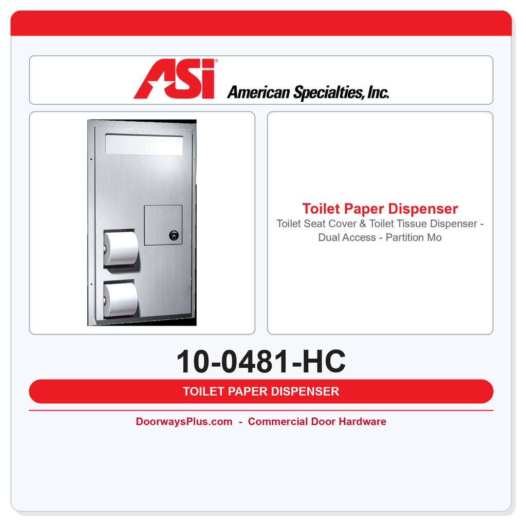 ASI 10-0481-HC Toilet Seat Cover & Toilet Tissue Dispenser - Dual Access - Partition Mounted