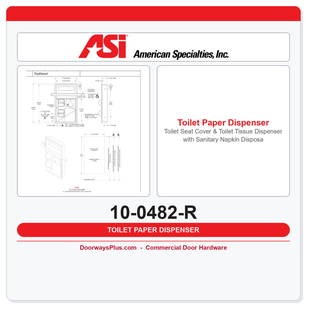 ASI 10-0482-R Toilet Seat Cover & Toilet Tissue Dispenser with Sanitary Napkin Disposal - Recessed