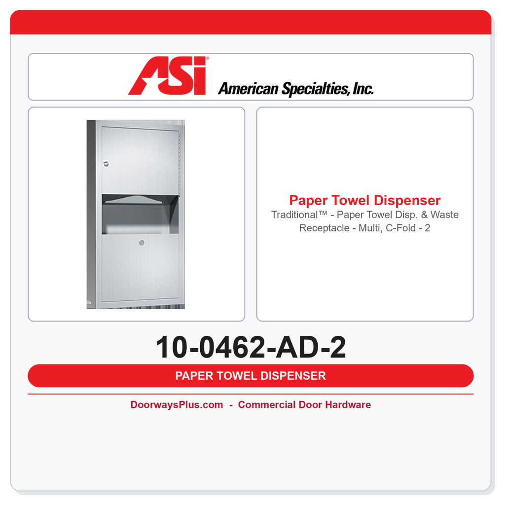 ASI 10-0462-AD-2 Traditional™ - Paper Towel Disp. & Waste Receptacle - Multi, C-Fold - 2 gal. Semi-Recessed
