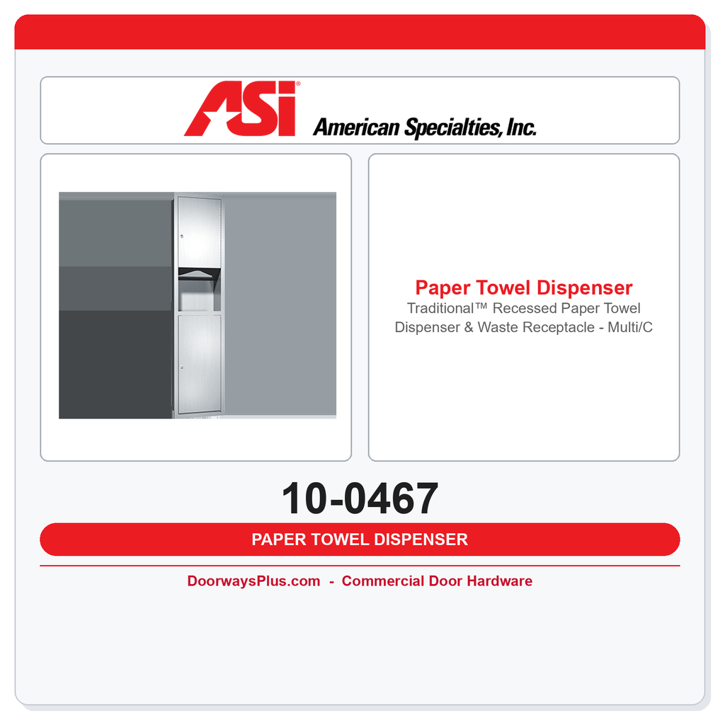 ASI 10-0467 Traditional™ Recessed Paper Towel Dispenser & Waste Receptacle – Multi/C-Fold, 7 Gal.