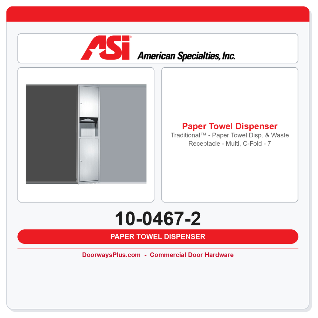 ASI 10-0467-2 Traditional™ - Paper Towel Disp. & Waste Receptacle - Multi, C-Fold - 7 gal. Semi-Recessed
