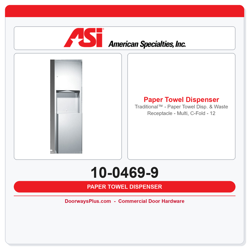 ASI 10-0469-9 Traditional™ - Paper Towel Disp. & Waste Receptacle - Multi, C-Fold - 12 gal. Surface Mounted