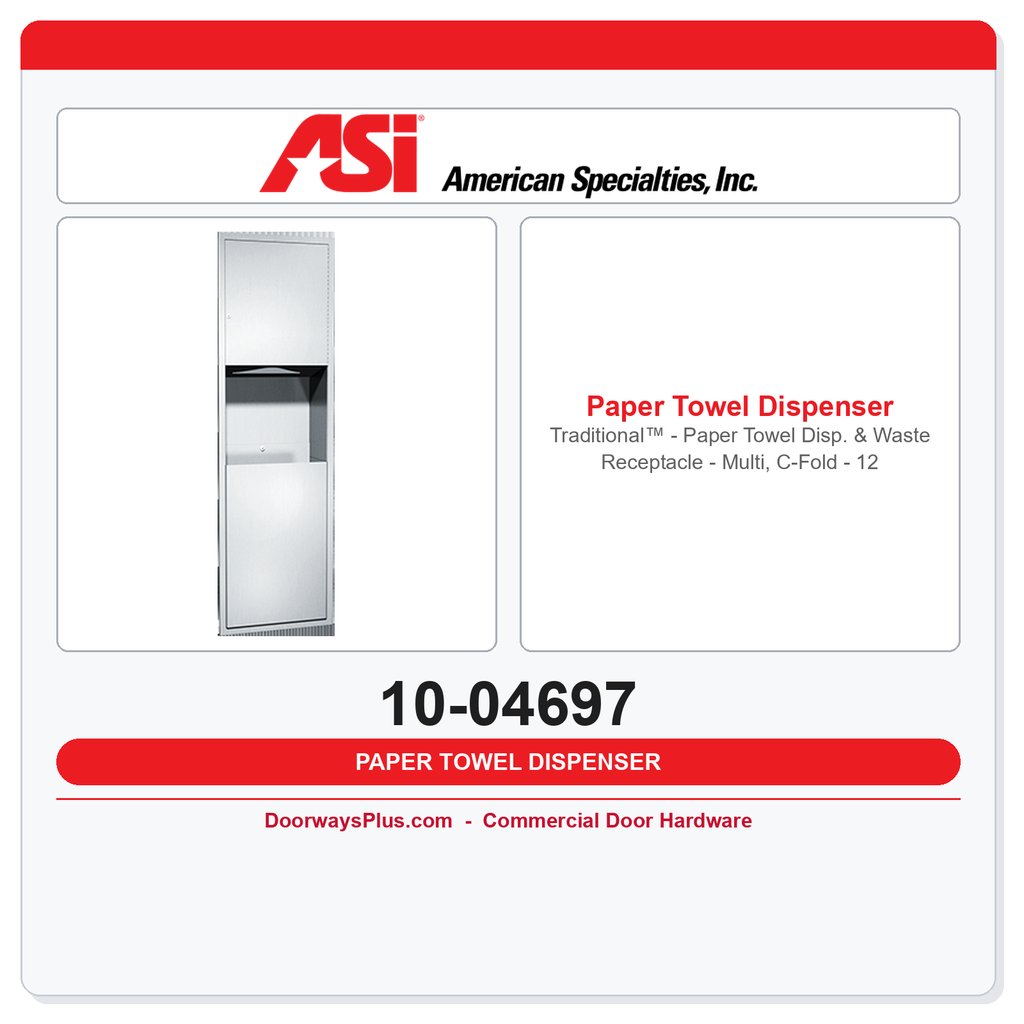 ASI 10-04697 Traditional™ - Paper Towel Disp. & Waste Receptacle - Multi, C-Fold - 12 gal. Recessed