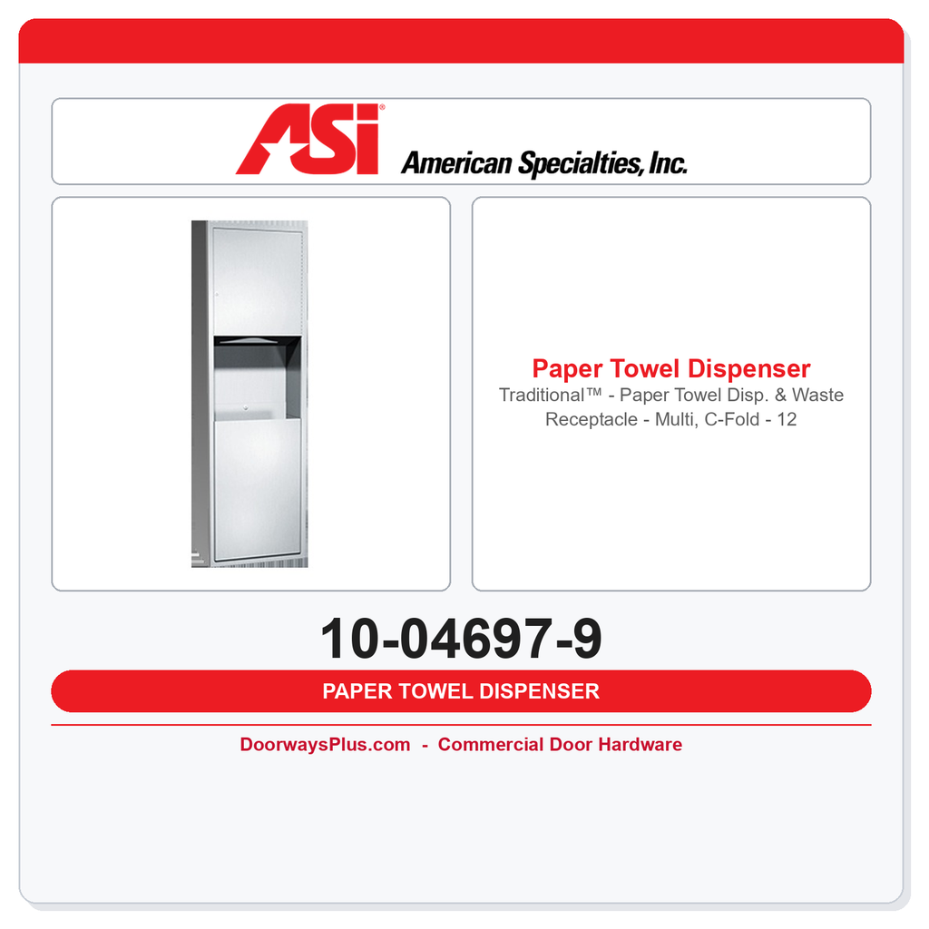 ASI 10-04697-9 Traditional™ - Paper Towel Disp. & Waste Receptacle - Multi, C-Fold - 12 gal. Surface Mounted