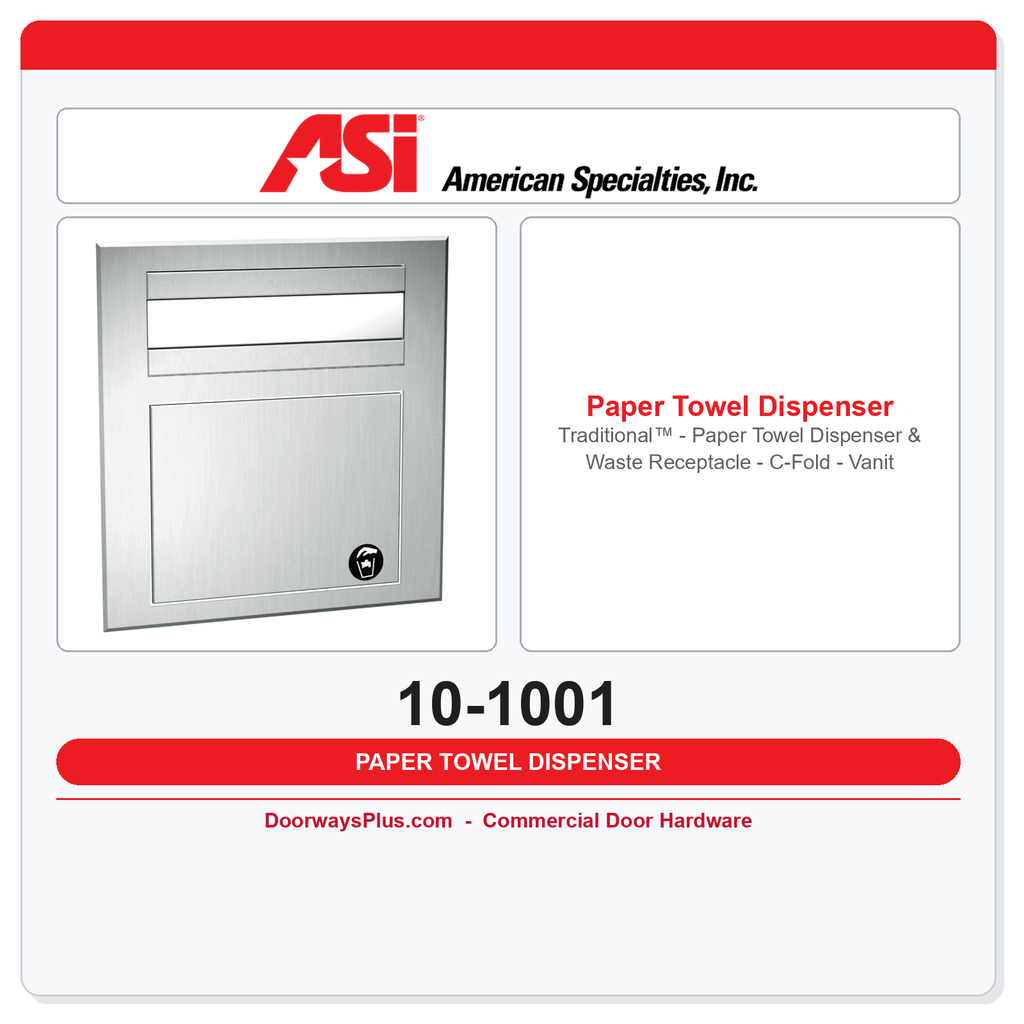 ASI 10-1001 Traditional™ Paper Towel Dispenser & Waste Receptacle – C-Fold, Vanity Mounted