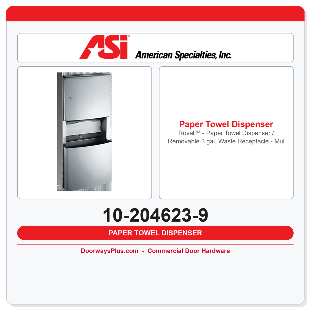 ASI 10-204623-9 Roval™ - Paper Towel Dispenser / Removable 3 gal. Waste Receptacle - Multi, C-Fold - Surface Mounted