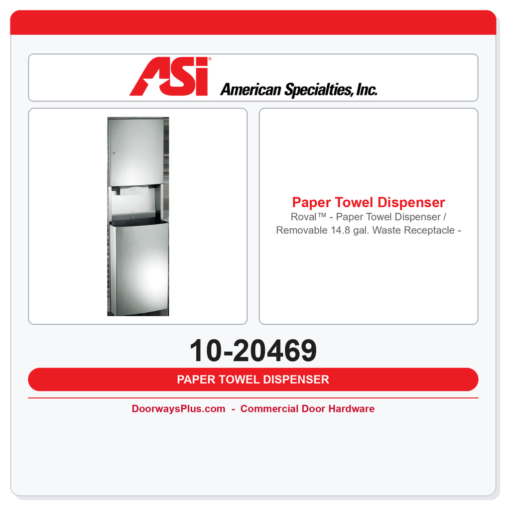 ASI 10-20469 Roval™ - Paper Towel Dispenser / Removable 14.8 gal. Waste Receptacle - Multi, C-Fold - Recessed
