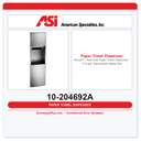 ASI 10-204692A Roval™ Recessed Auto Roll Paper Towel Dispenser & 17.8 Gal. Waste Receptacle – Battery