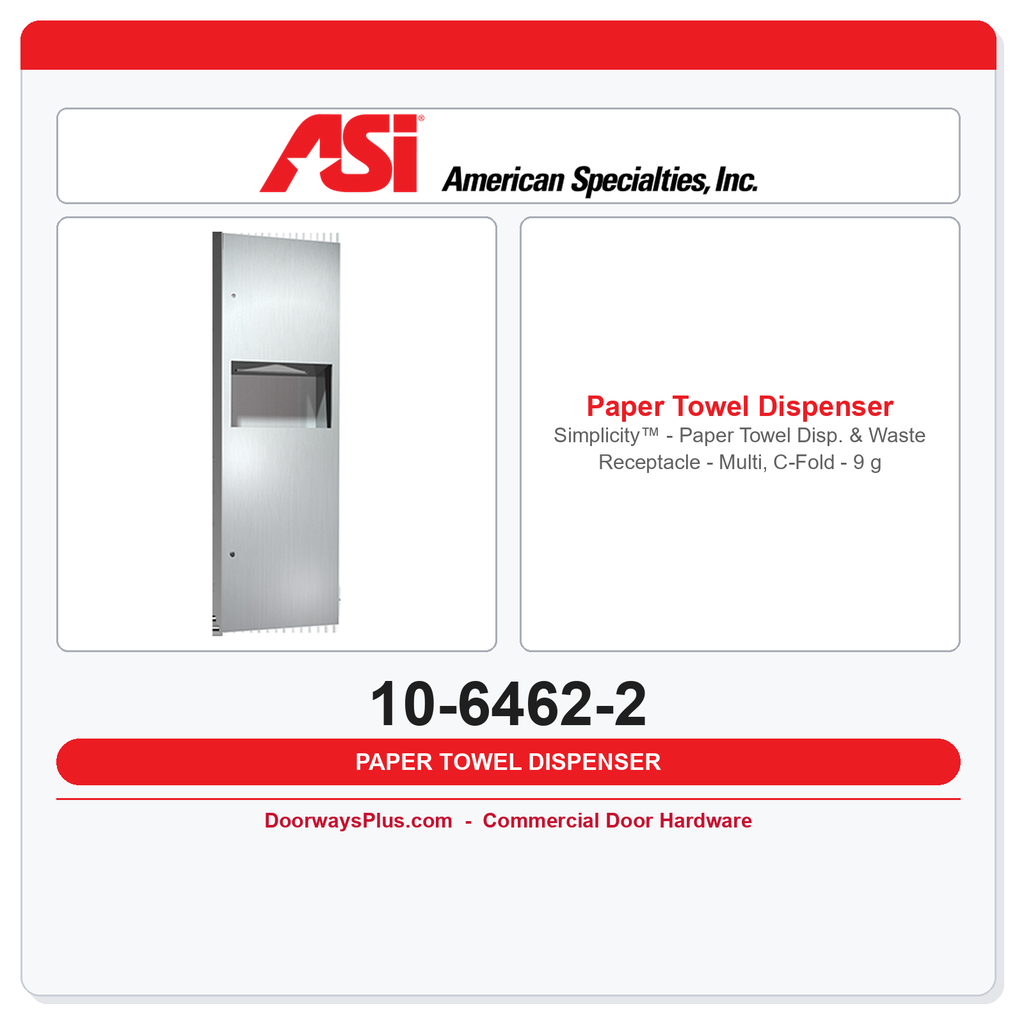 ASI 10-6462-2 Simplicity™ - Paper Towel Disp. & Waste Receptacle - Multi, C-Fold - 9 gal. Semi-Recessed