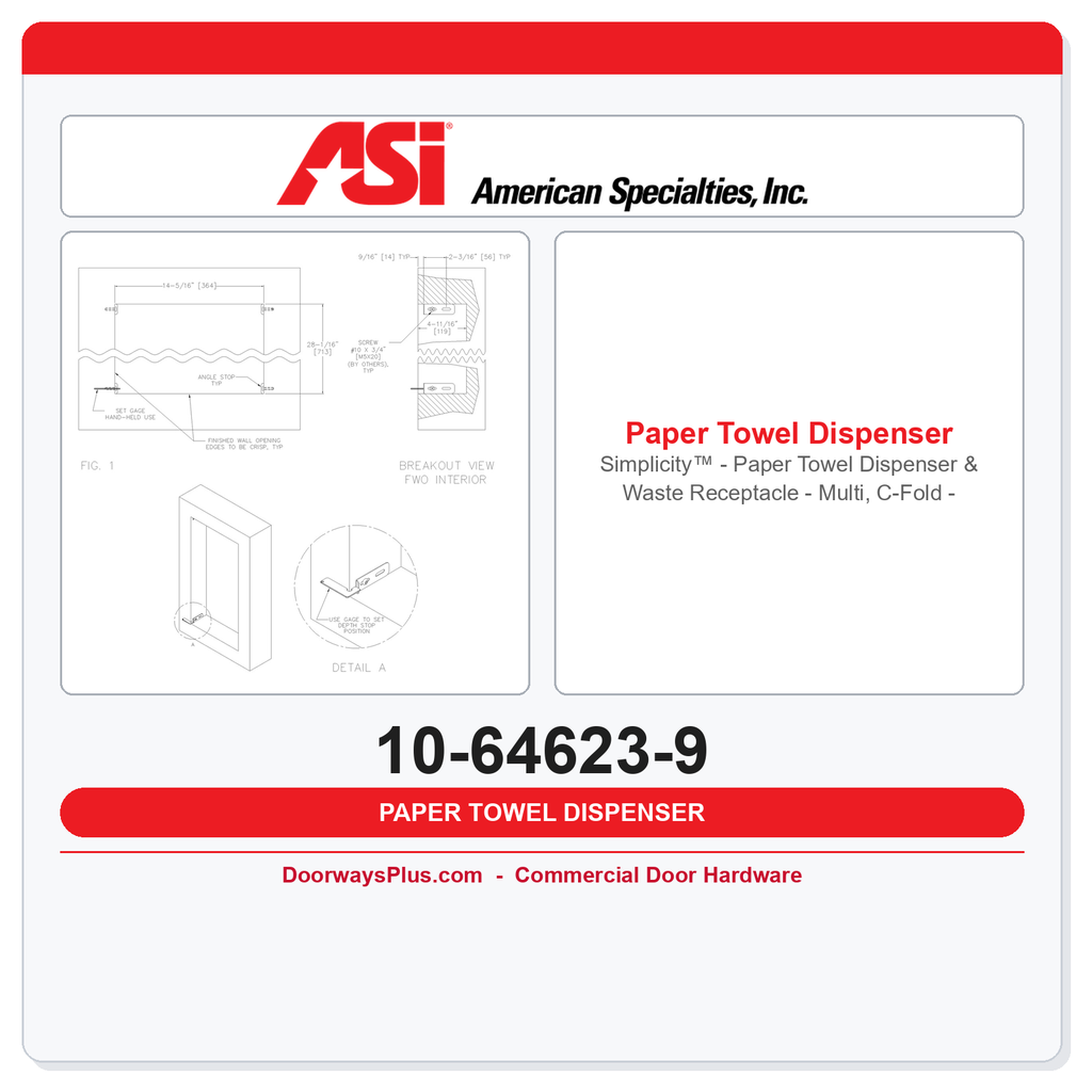 ASI 10-64623-9 Simplicity™ - Paper Towel Dispenser & Waste Receptacle - Multi, C-Fold - 2.2 gal. - Surface Mounted