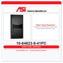 ASI 10-64623-9-41PC Simplicity™ Matte Black Paper Towel Dispenser & Waste Receptacle – Multi/C-Fold, 2.2 Gal., Surface Mounted