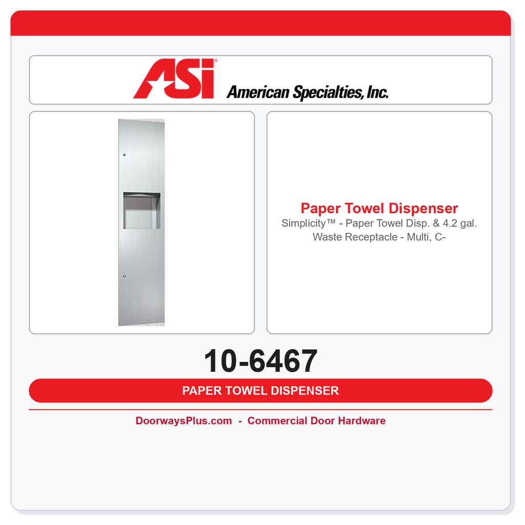 ASI 10-6467 Simplicity™ - Paper Towel Disp. & 4.2 gal. Waste Receptacle - Multi, C- Fold - Recessed