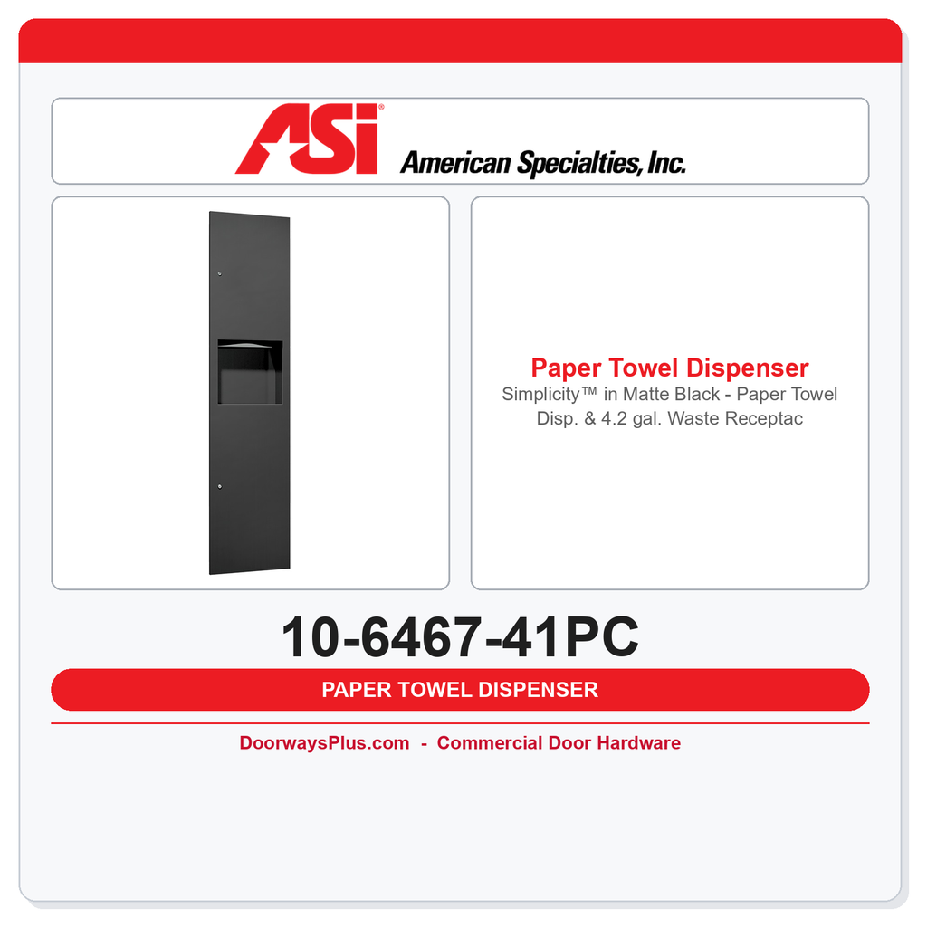 ASI 10-6467-41PC Simplicity™ in Matte Black - Paper Towel Disp. & 4.2 gal. Waste Receptacle - Multi, C-Fold - Powder Coated - Recessed - NEW