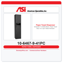 ASI 10-6467-9-41PC Simplicity™ Matte Black Paper Towel Dispenser & 4.2 gal. Waste Receptacle – Multi/C-Fold, Powder Coated, Surface Mounted