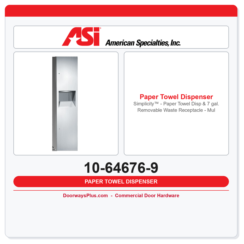 ASI 10-64676-9 Simplicity™ Paper Towel Dispenser & 7 Gal. Waste Receptacle – Multi/C-Fold, Surface Mounted