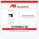 ASI 10-64696AC-00 Piatto™ - Fully Recessed Auto Roll Paper Towel Disp. & Waste Receptacle - AC Power - White Phenolic Door