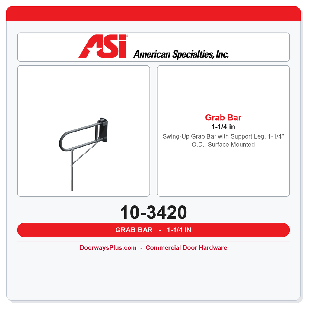ASI 10-3420 Swing-Up Grab Bar with Support Leg, 1-1/4" O.D., Surface Mounted
