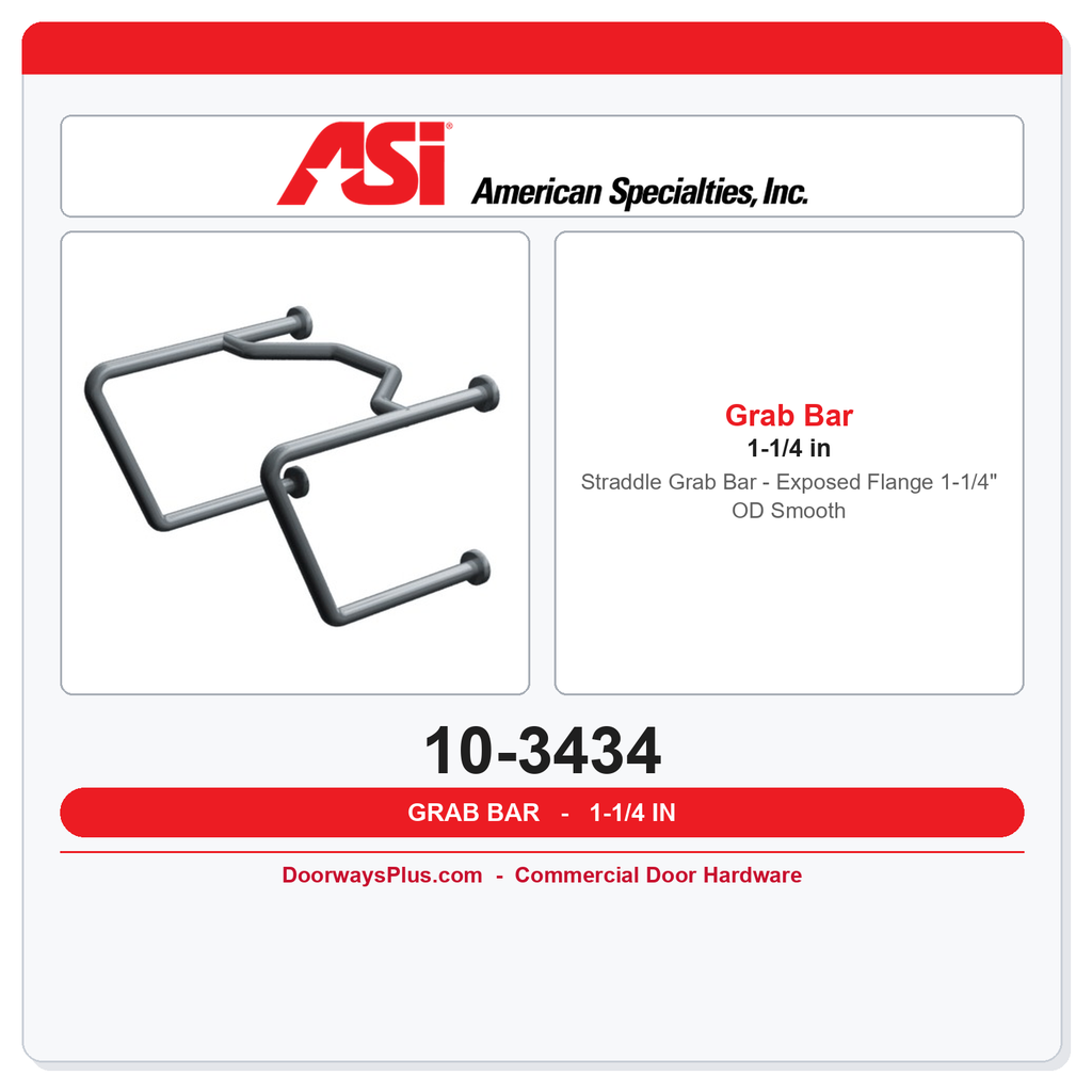ASI 10-3434 Straddle Grab Bar – Exposed Flange 1-1/4" OD Smooth