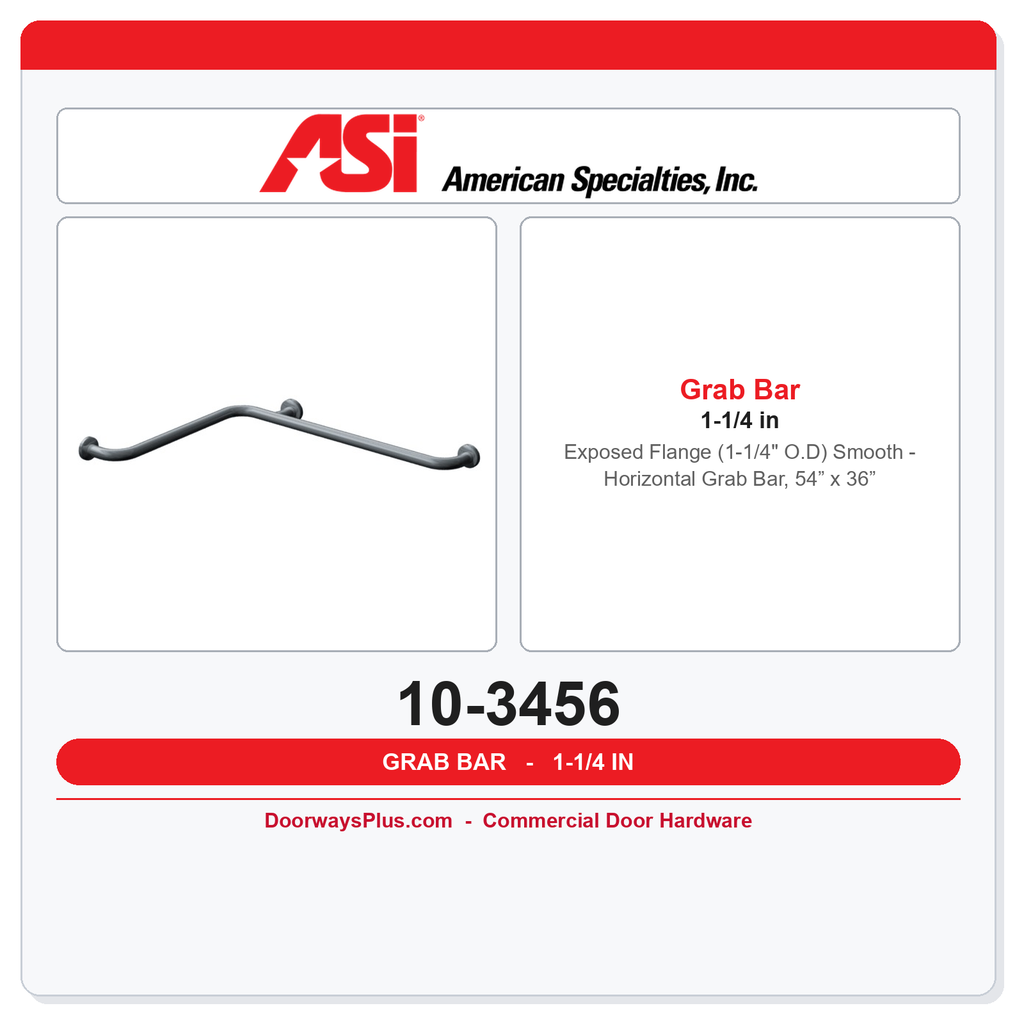ASI 10-3456 Exposed Flange (1-1/4" O.D) Smooth - Horizontal Grab Bar, 54” x 36”