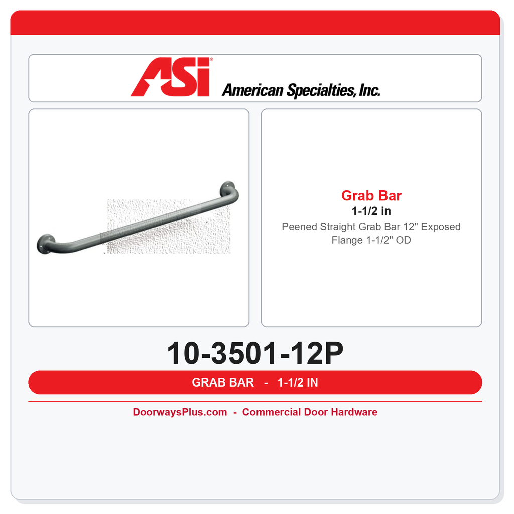 ASI 10-3501-12P Peened Straight Grab Bar 12" Exposed Flange 1-1/2" OD