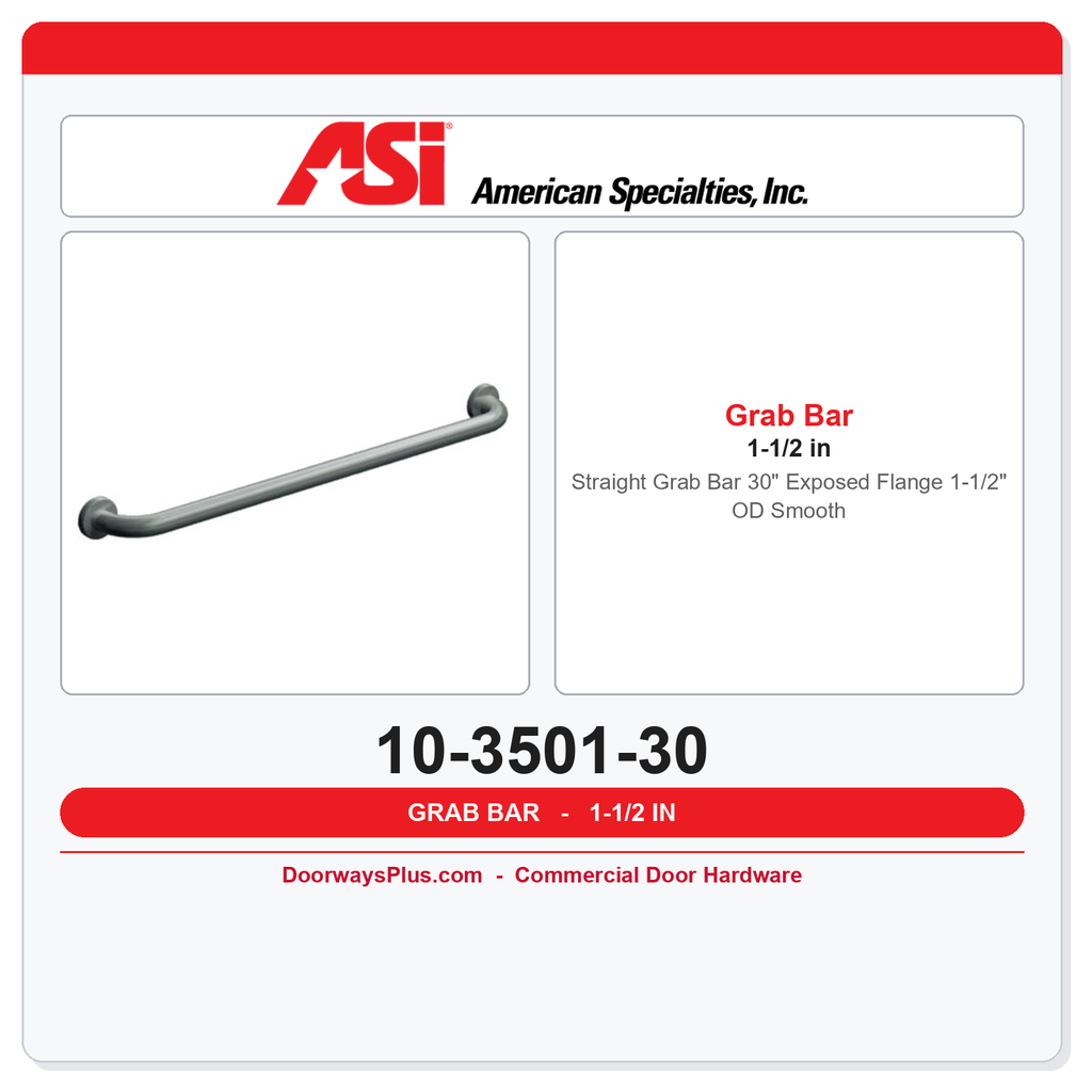 ASI 10-3501-30 Straight Grab Bar 30" Exposed Flange 1-1/2" OD Smooth