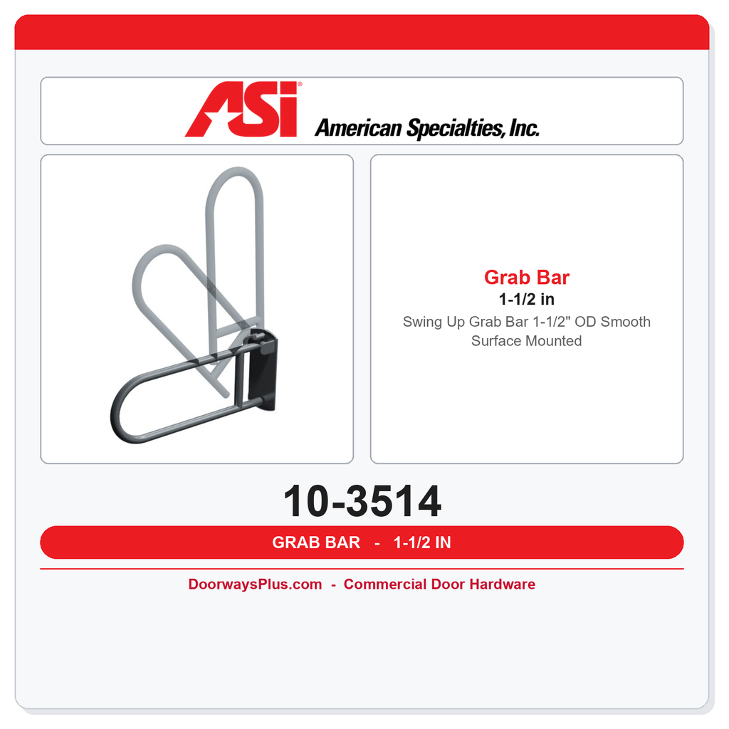 ASI 10-3514 Swing Up Grab Bar 1-1/2" OD Smooth Surface Mounted