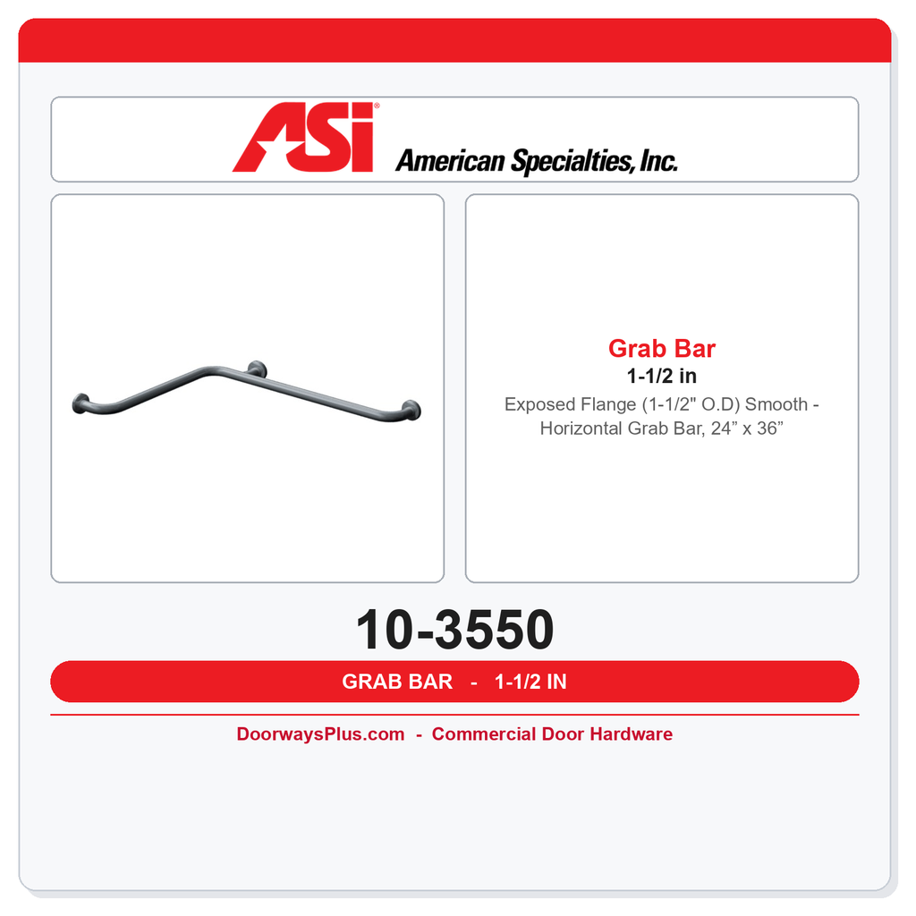 ASI 10-3550 Exposed Flange (1-1/2" O.D) Smooth - Horizontal Grab Bar, 24” x 36”