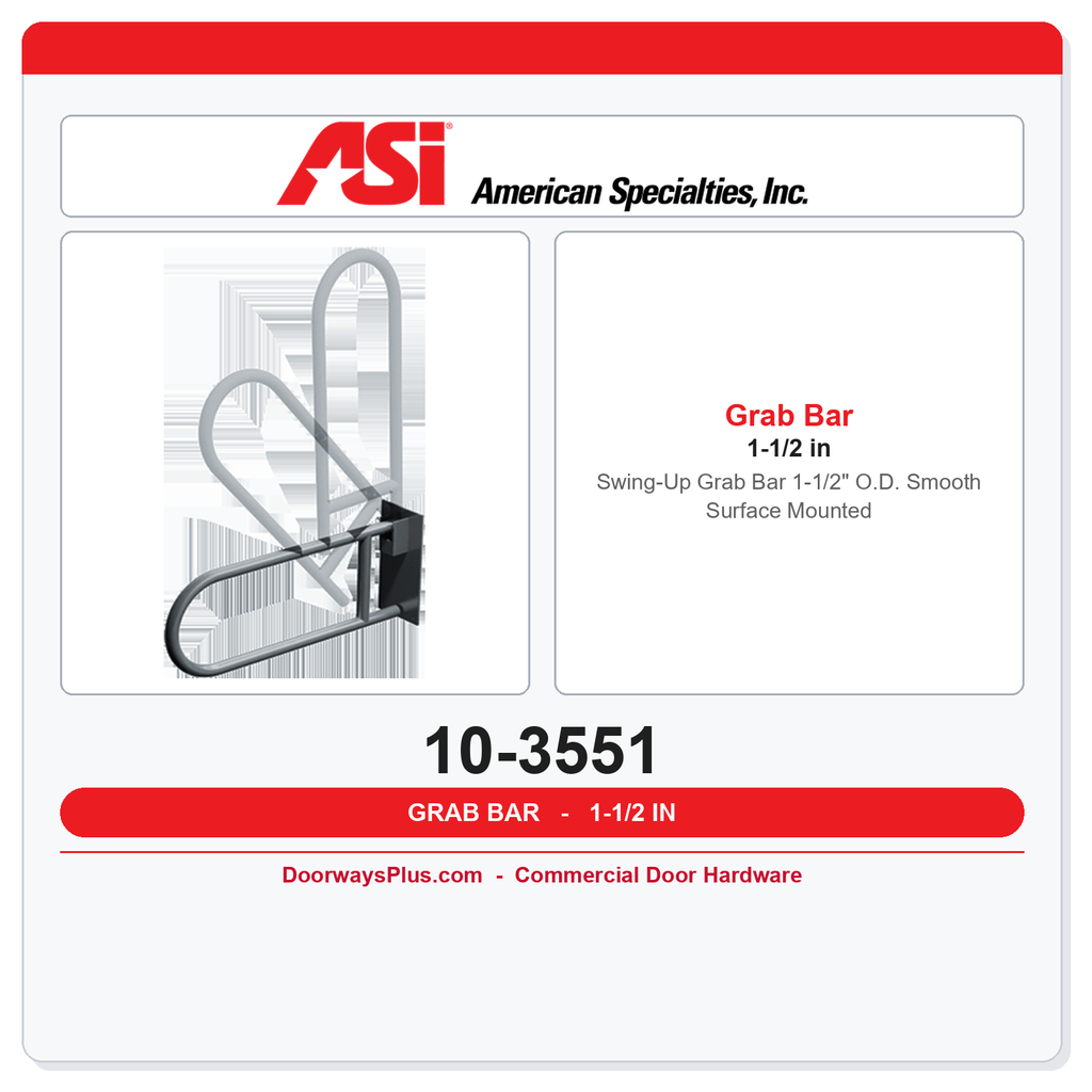 ASI 10-3551 Swing-Up Grab Bar 1-1/2" O.D. Smooth Surface Mounted