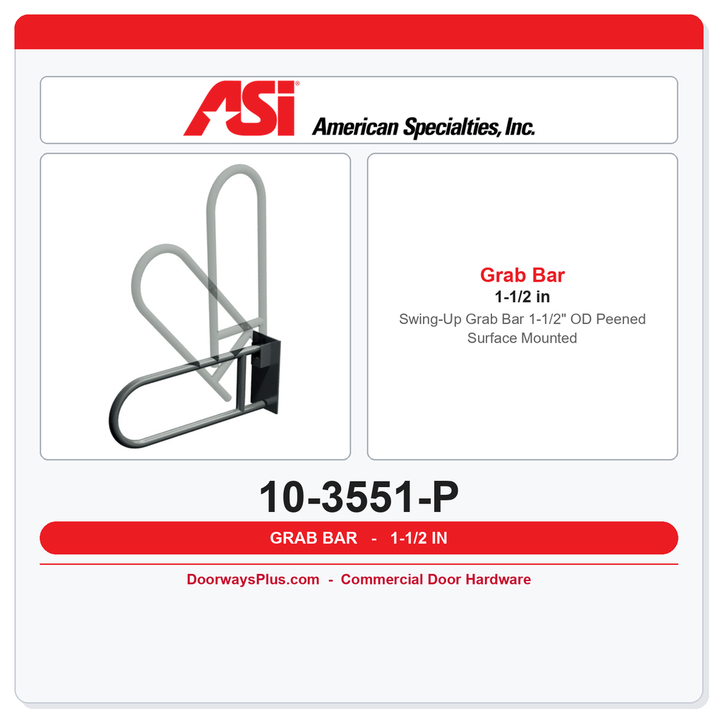 ASI 10-3551-P Swing-Up Grab Bar 1-1/2" OD Peened Surface Mounted