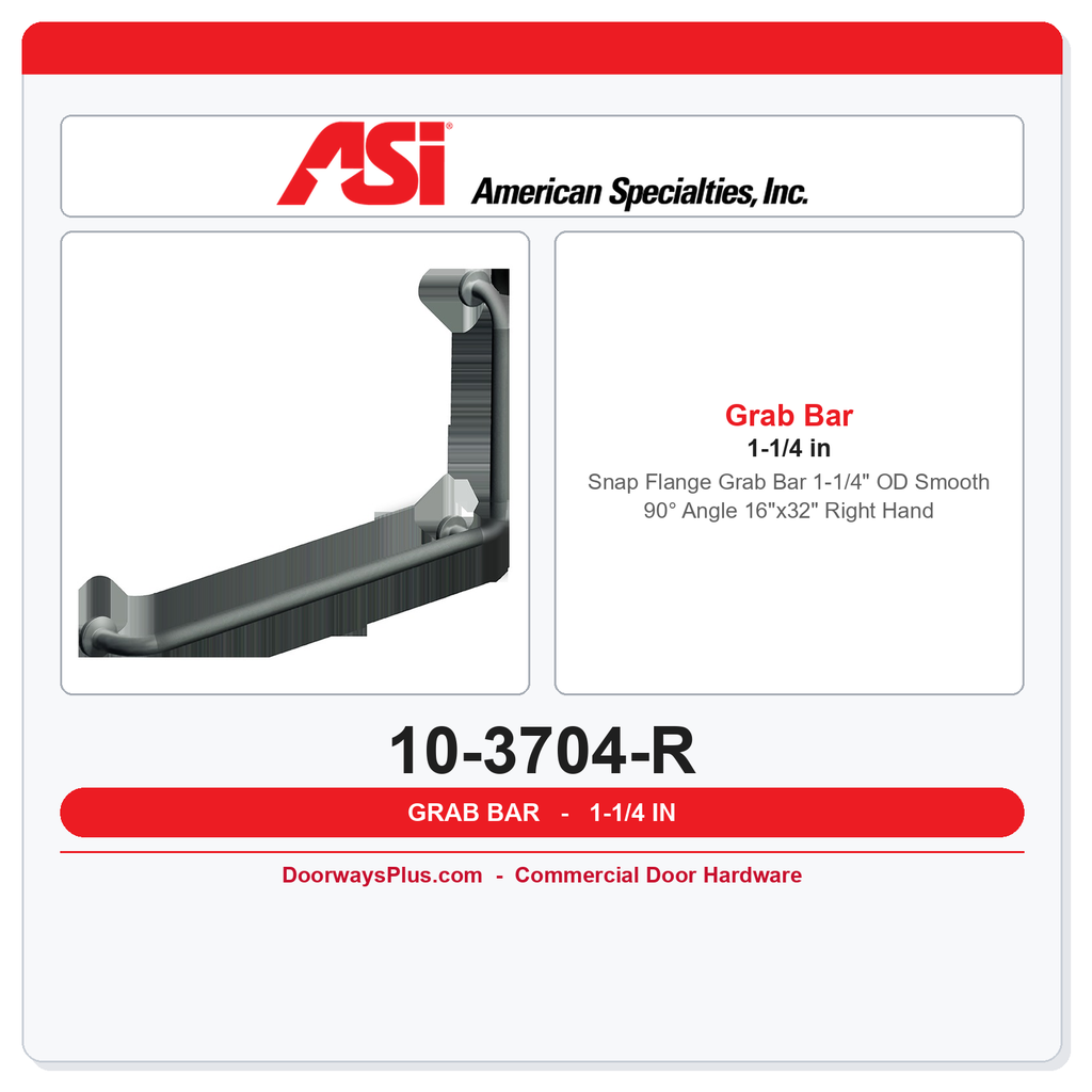 ASI 10-3704-R Snap Flange Grab Bar 1-1/4" OD Smooth 90° Angle 16"x32" Right Hand