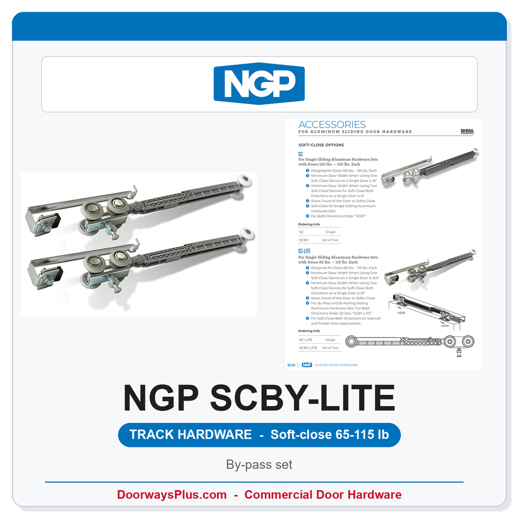 NGP SCBY-LITE Soft-Close Set for By-Pass Sliding Doors 65-115 lb | National Guard