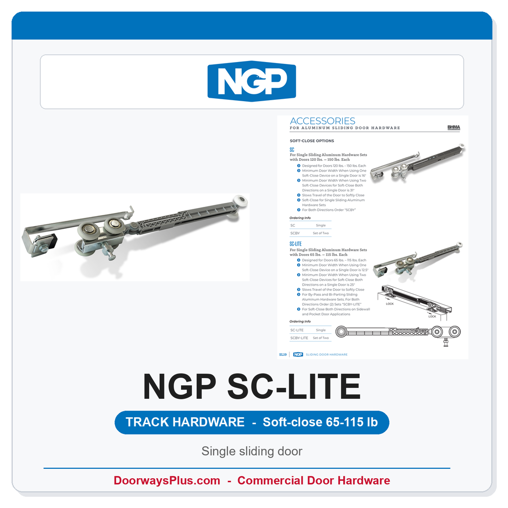 NGP SC-LITE Soft-Close for Single Sliding Doors 65-115 lb | National Guard