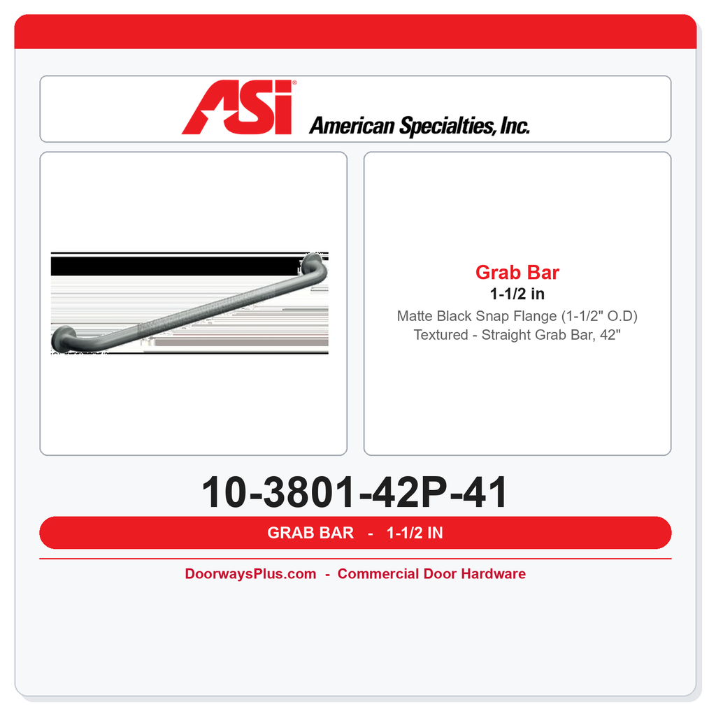 ASI 10-3801-42P-41 Matte Black Snap Flange (1-1/2" O.D) Textured - Straight Grab Bar, 42"