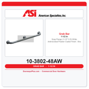 ASI 10-3802-48AW Snap Flange (1-1/2" O.D) White Antimicrobial Powder Coated Finish - Straight Grab Bar w/ Intermediate Support, 48”