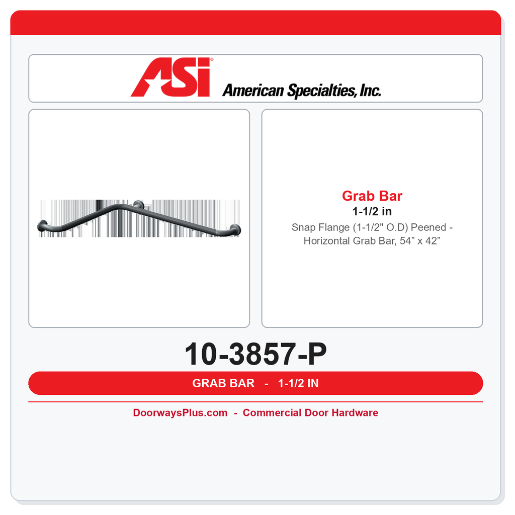 ASI 10-3857-P Snap Flange (1-1/2" O.D) Peened - Horizontal Grab Bar, 54” x 42”