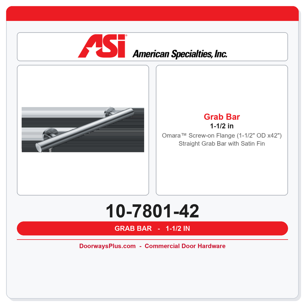ASI 10-7801-42 Omara™ Screw-on Flange (1-1/2" OD x42") Straight Grab Bar with Satin Finish