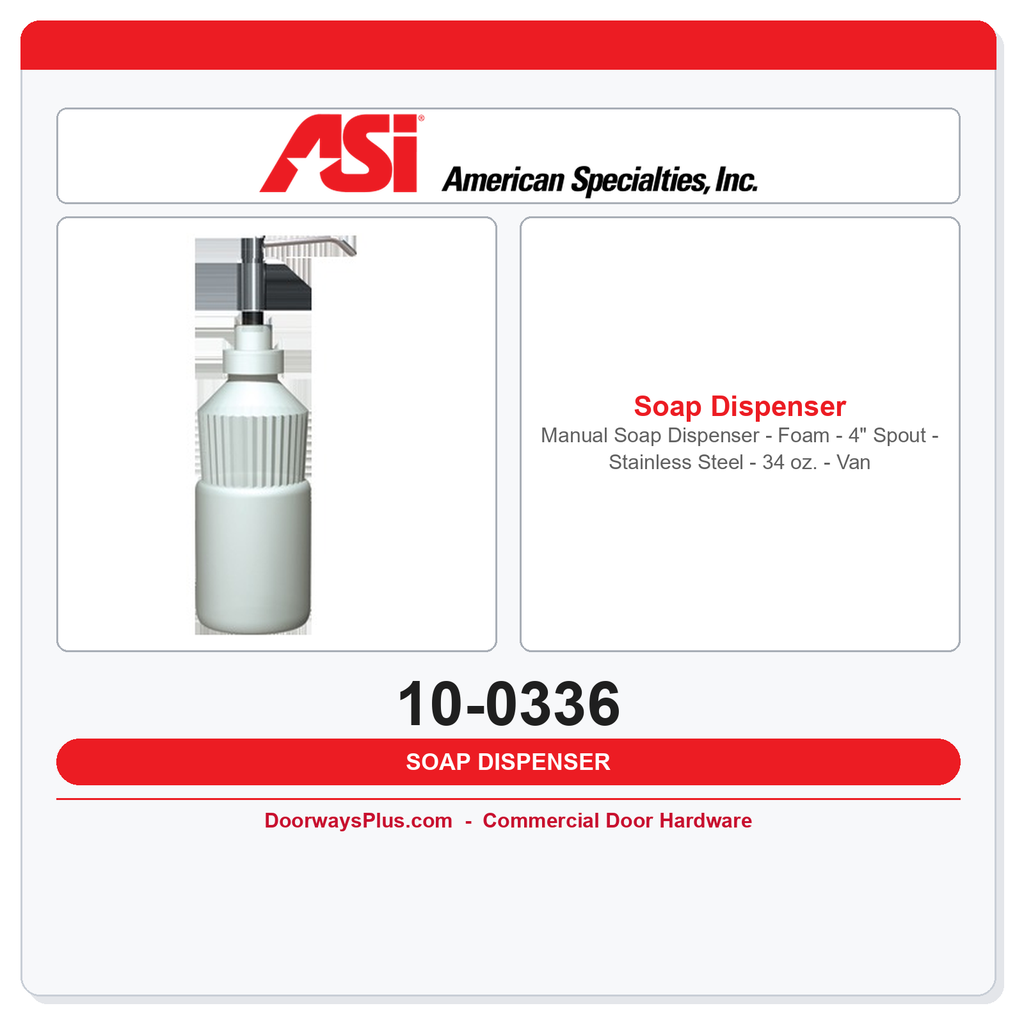 ASI 10-0336 Manual Foam Soap Dispenser – 4" Spout – 34 oz. – Stainless Steel – Vanity Mounted