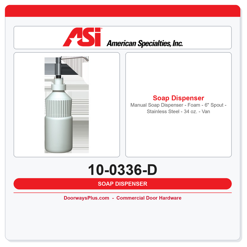 ASI 10-0336-D Manual Foam Soap Dispenser – 6" Spout – 34 oz. – Stainless Steel – Vanity Mounted