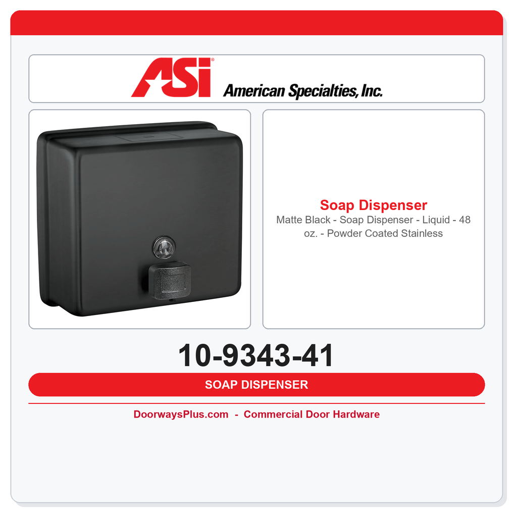 ASI 10-9343-41 Matte Black Liquid Soap Dispenser – 48 oz. – Powder Coated Stainless – Surface Mounted