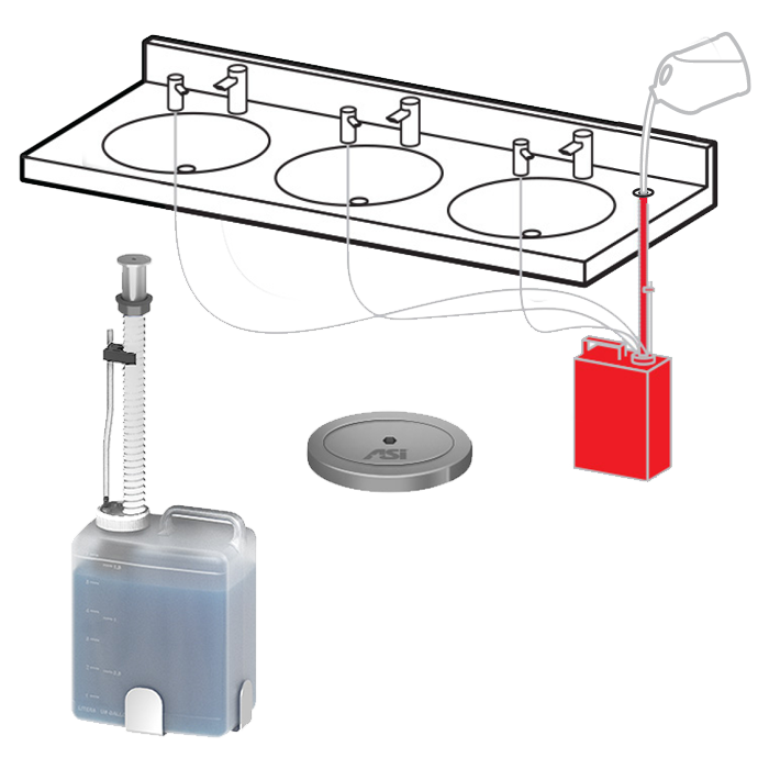 ASI 10-0390 EZ-Fill™ Multi-Feed Kit - Vanity Mounted Fill Port, 5 L under vanity tank with tubing - Dispenser Not Included